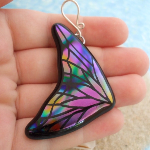 SALE 20% Off  Fairy Wing Butterfly Wing Dichroic Fused Glass Pendant  0392