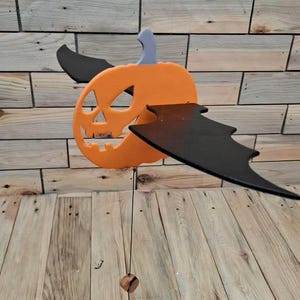 Handmade Wood Pumpkin Bat Lantern: Halloween Decor with Moving Wings