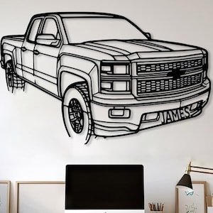 Arte de pared con nombre de camión de metal personalizado, regalo para amantes de los camiones, letrero de camión personalizado, decoración para entusiastas de las camionetas, regalo personalizado para papá amante de los todoterrenos