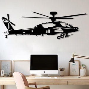 Attack Helicopter Decor Metal Wall Art, Military Helicopter Pilot Gift, Super Attack Apache Helicopter, Army Aircraft Metal Wall Decor