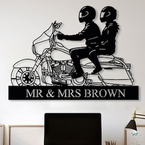 Personalized Motorcycle Couple Metal Wall Art, Custom Biker Couple Gift, Motorcycle Lover Wall Decor, Customized Bike Lover Anniversary Gift