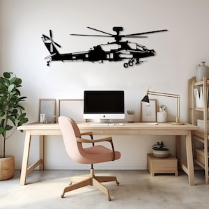 Attack Helicopter Decor Metal Wall Art, Military Helicopter Pilot Gift, Super Attack Apache Helicopter, Army Aircraft Metal Wall Decor