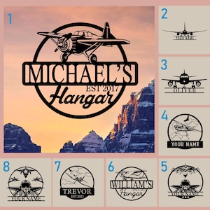 Aangepast metalen bord vliegtuig, gepersonaliseerd hangardecor, aangepast pilootcadeau, naambord piloot, gepersonaliseerd luchtvaartcadeau, decor vluchtliefhebber
