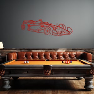 Performance racewagen decor metalen muur kunst, auto racer cadeau, auto game room decor idee, metalen sportwagen hoekweergave, racer mannen auto cadeau Red