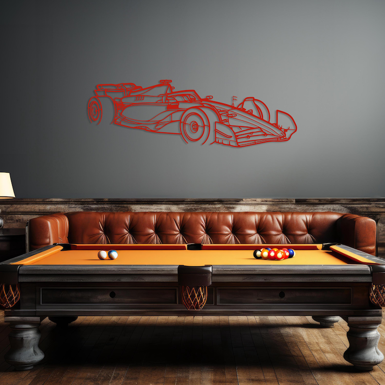 Performance racewagen decor metalen muur kunst, auto racer cadeau, auto game room decor idee, metalen sportwagen hoekweergave, racer mannen auto cadeau Red