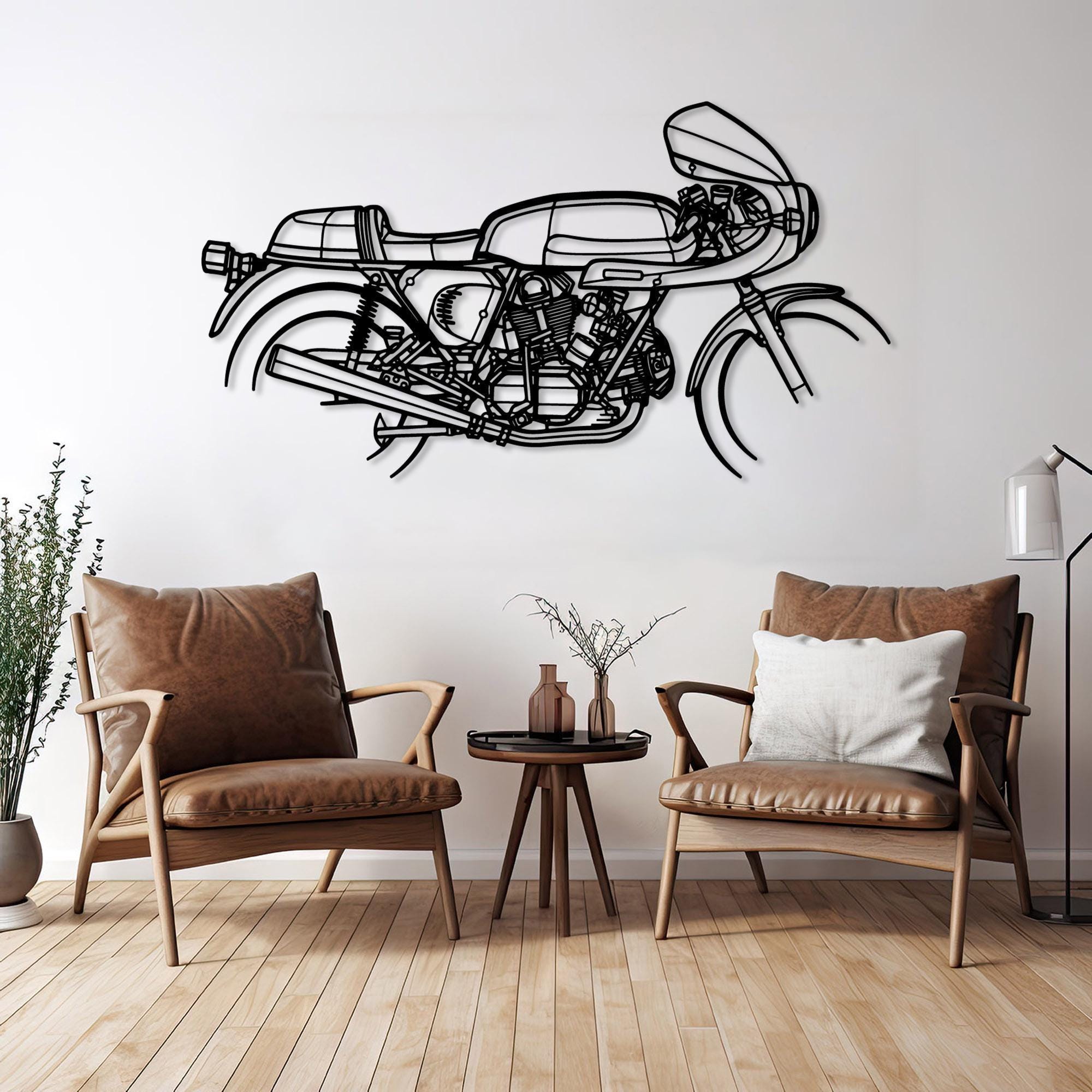 Classic Motorcycle Wall Art, Cafe Racer Style Metal Wall Decor, Bikers ...
