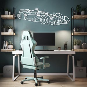Performance racewagen decor metalen muur kunst, auto racer cadeau, auto game room decor idee, metalen sportwagen hoekweergave, racer mannen auto cadeau White
