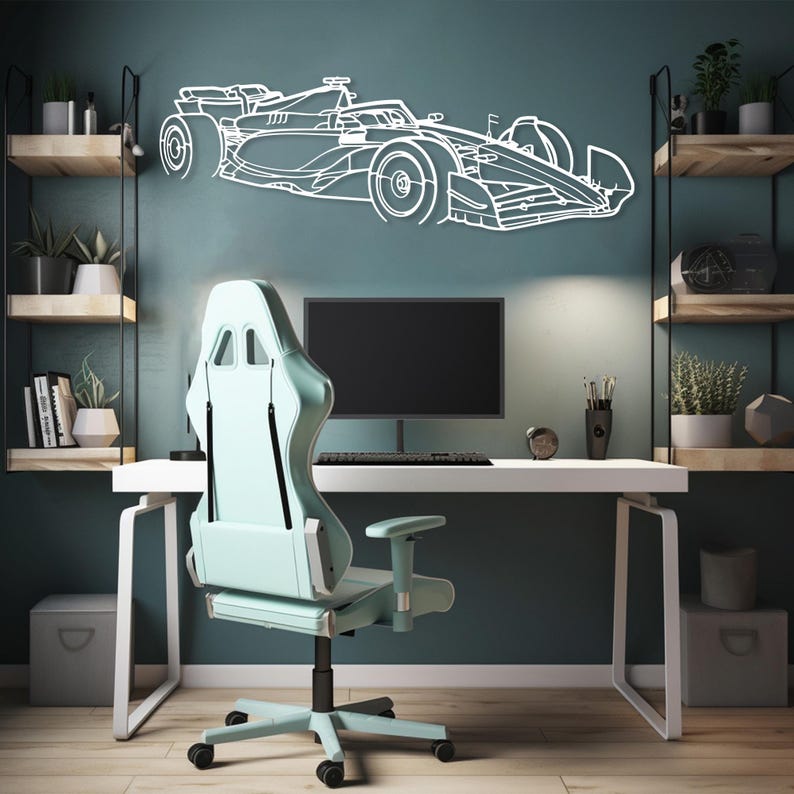 Performance racewagen decor metalen muur kunst, auto racer cadeau, auto game room decor idee, metalen sportwagen hoekweergave, racer mannen auto cadeau White