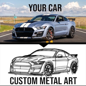 Custom Car Angle View Metallkunst, Auto-Liebhaber-Geschenk, personifizierte Ihr Auto-Wanddekor, personalisiertes Auto-Konturgeschenk, kundenspezifisches Auto-Garage-Zeichen