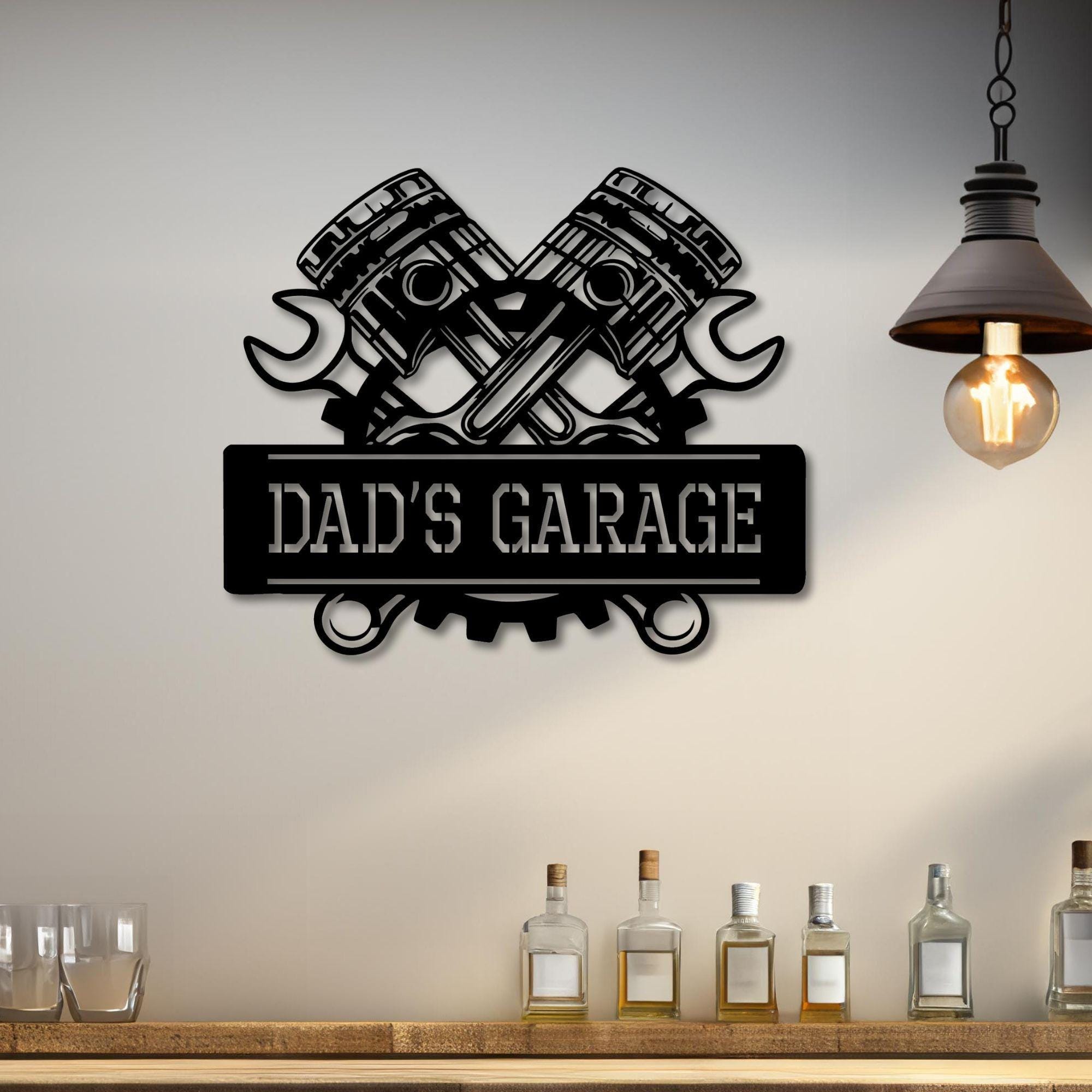 Plaque de garage personnalisée, plaque de garage en métal, atelier personnalisé, plaque nominative d'atelier, cadeau papa mécanicien, art mural garage
