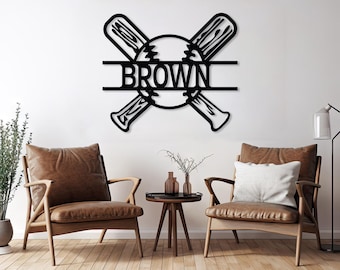 Cartello da parete in metallo con nome personalizzato da baseball, regalo per giocatore di baseball, arte murale personalizzata da baseball, regalo per amanti del baseball, regalo personalizzato con nome da baseball
