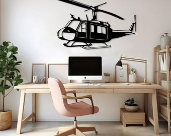 Decoración de helicóptero, arte de pared de metal, regalo de piloto de helicóptero, decoración de pared de aviación, arte de avión militar, arte de pared de cueva de hombre, sala de juegos