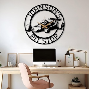 Personalized Racing Car Metal Wall Clock, Customized Pit Stop Garage Sign, Motorsports Lover Gift, Man Cave Decor, Car Enthusiast Gift Idea