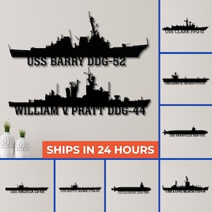 Custom US Navy Ship Metal Wall Art,  Navy Veteran Gift, Personalized Military Warship Decor, Nautical Wall Decor, Navy Dad And Officer Gift