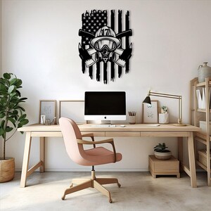 Fireman Metal Wall Art, Firefighter Metal Wall Decor, American Firefighter Decor,US Flag and Fire Department Wall Decor,Firefighter Men Gift