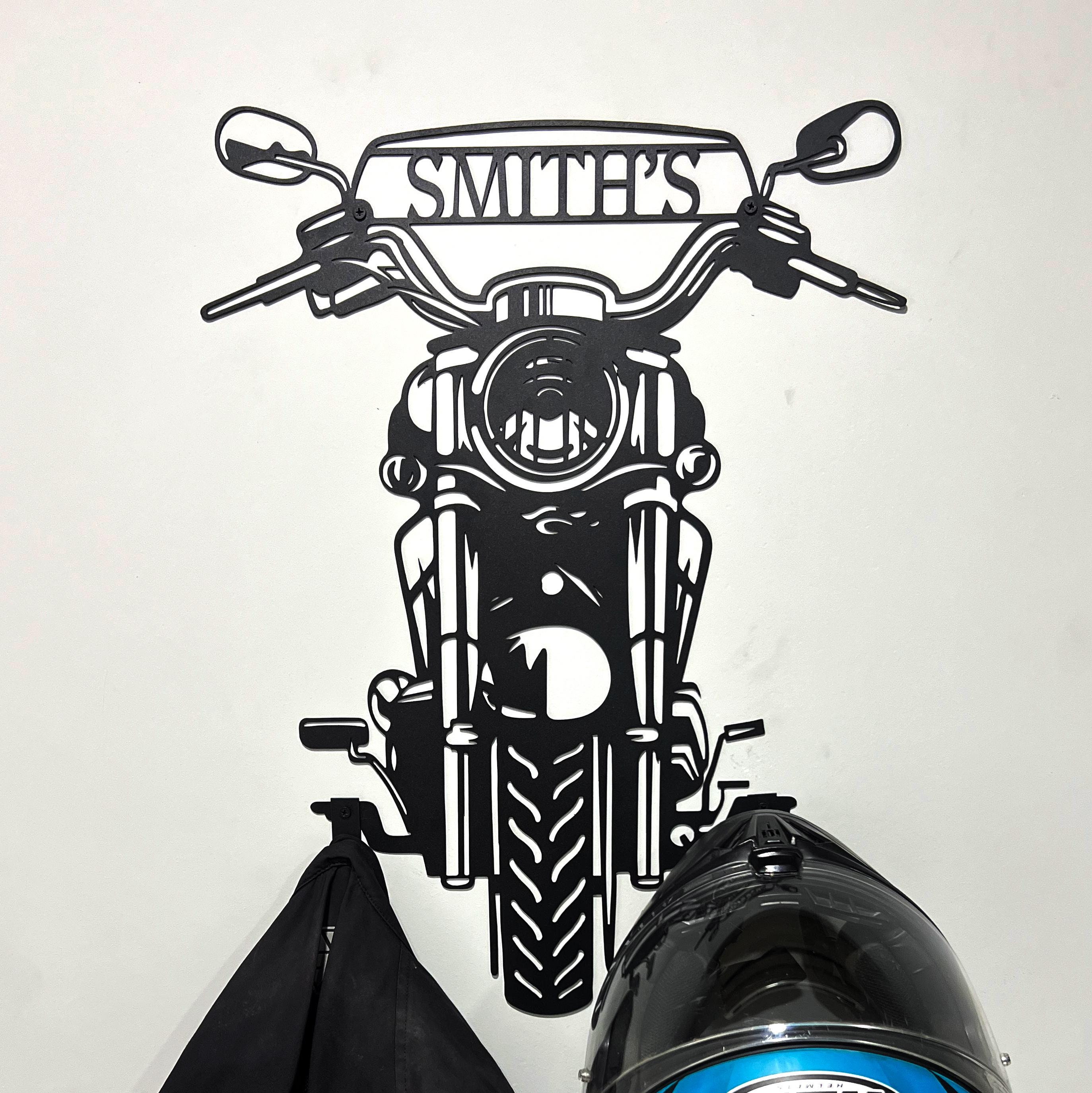 Custom Motorcycle Helmet Holder Metal Art, Personalized Motorcycle Guy Gift, Fathers Day Gift, Motorcycle Men Gift,Biker Metal Helmet Holder