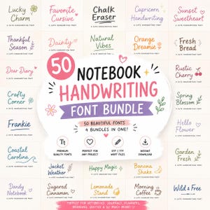 50 Handwriting Fonts bundle for digital planner 2026