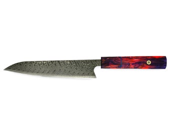 156-Lagiges Damastmesser Küchenmesser Handgefertigt mit stabilisiertem Holzgriff // Gyuto Japanisches Messer Damascus