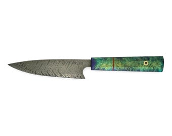 156-Lagiges Damastmesser Küchenmesser Handgefertigt mit stabilisiertem Holzgriff // Chefmesser Japanisches Messer Damascus