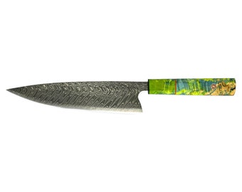 156-Lagiges Damastmesser Küchenmesser Handgefertigt mit stabilisiertem Holzgriff // Chefmesser Japanisches Messer Damascus