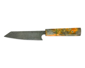 156-Lagiges Damastmesser Küchenmesser Handgefertigt mit stabilisiertem Holzgriff // Kritsuke Japanisches Messer