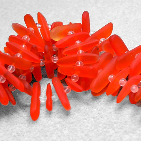 Tangerine Fishbones- recycled sea glass beads