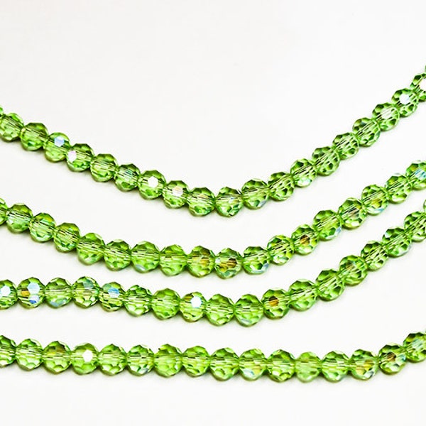 Lime Green Round AB Crystals- green beads- green crystals- light green beads-designer beads-Aurora Borealis finish crystals-jewelry supplies