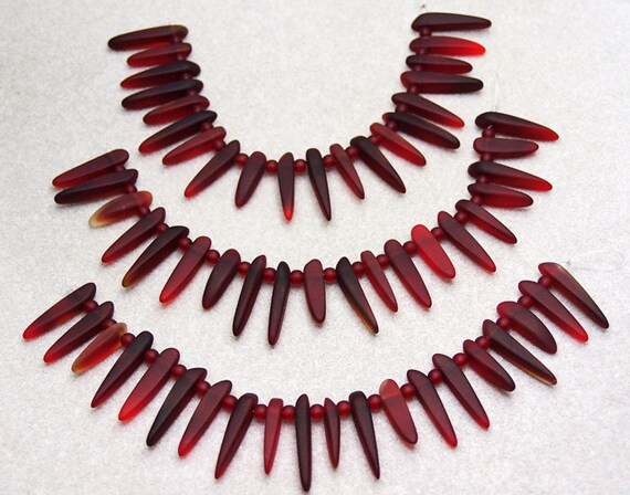 Ruby Daggers- cultured sea glass beads- recycled glass tusks