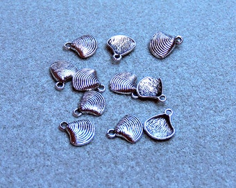 Silver Pewter Clam Shells- charms - pendants - jewelry making supplies -  beading supplies - jewelry findings