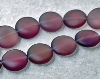 Twilight Dreams- cultured sea glass beads- coin shaped- purple