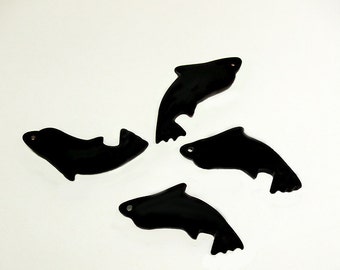 Ebony Dolphins- recycled sea glass pendants- black dolphin pendants- cultured sea glass pendants- frosted glass dolphin pendants- charms