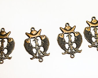 Liens de poisson en bronze antique - Fournitures pour bijoux de style oriental (Ensemble de 4)