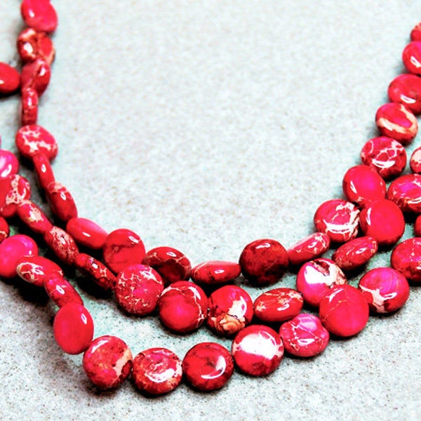 Cherry Red Aqua Terra Coins- gemstone beads