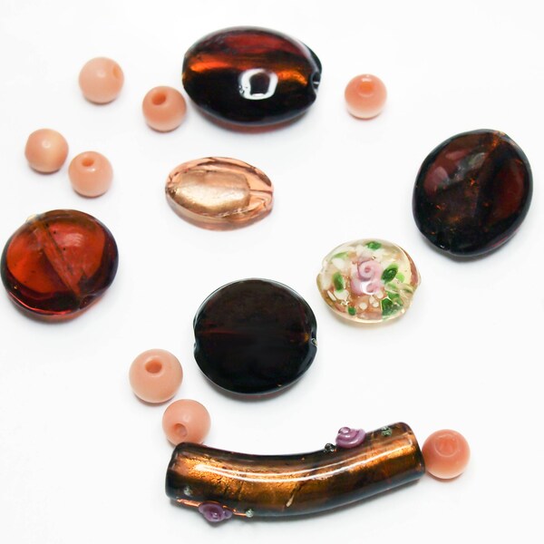 Bead Kit 4- glass beads- lampwork beads- designer beads- bead collection- brown beads- jewelry supplies-beading supplies-pink beads-bead kit