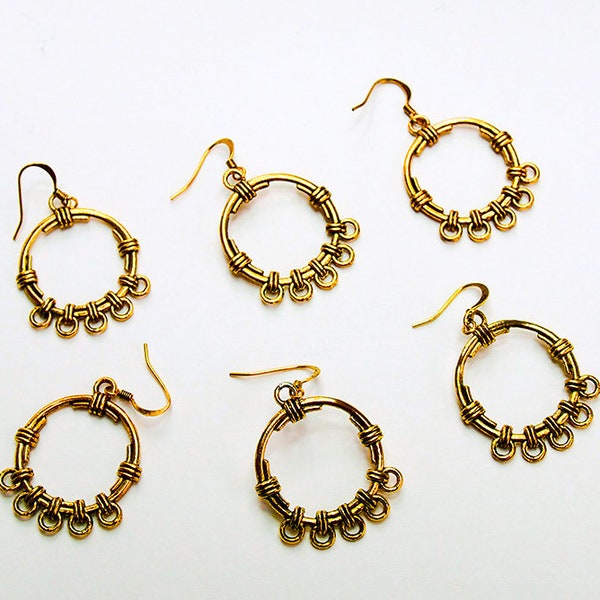 Wire-Wrapped Antiqued Gold Hoop Earrings- jewelry findings- jewelry supplies- beading supplies- designer findings- pierced hoop earrings