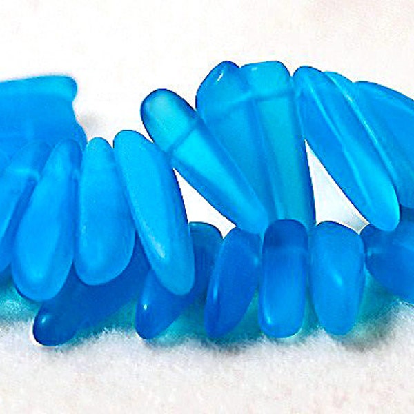 Pacific Blue Daggers- recycled sea glass beads