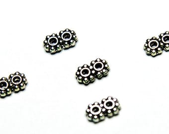 Double Daisy Spacers- spacer beads- silver links- jewelry findings- silver spacers- jewelry supplies- beading supplies- antiqued silver bead