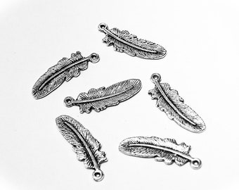 Antiqued Silver Feather Charms- lead free charms- lead free pendants- jewelry supplies- pewter charms- pewter pendants- feather pendants