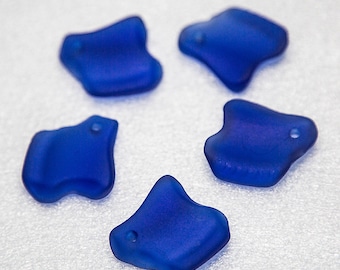 Ridged Freeform Royal Blue Sea Glass Pendants- recycled glass