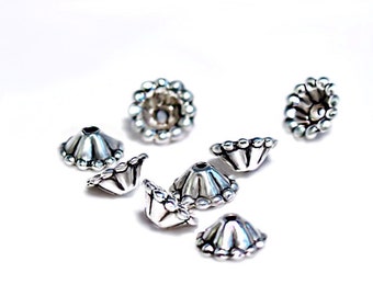 Silver Bells- pewter bead caps- jewelry findings- beading supplies- jewelry supplies- designer findings-silver bead caps-decorative bead cap