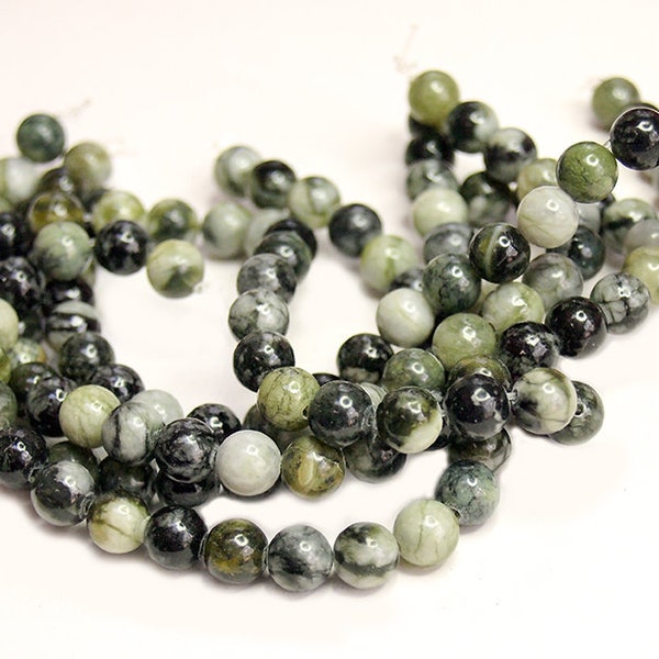 Green Picasso Jasper Beads- gemstone beads- jasper beads- designer beads- jewelry supplies- beading supplies- 8mm round beads- tribal beads