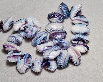 Summers on the Shore- Murano style glass beads- purple, lavender, and white shell beads- designer beads- jewelry supplies- beading supplies
