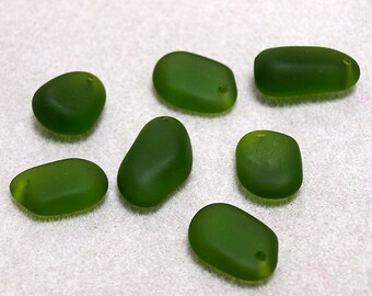 Olive Sea Glass Freeform Pebbles- recycled glass pendants