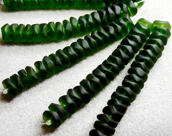 Bottle Green Buttons- recycled sea glass beads