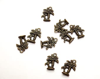 Antiqued Brass Palm Tree Charms- lead free charms- lead free pendants- palm tree charms- palm tree pendants- jewelry findings- quality