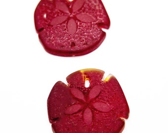 Cherry Red Sand Dollars- large sand dollar pendants- red pendants- jewelry supplies- beading supplies- recycled sea glass beads- beach glass