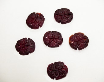 Burgundy Cherry Sand Dollars- recycled sea glass beads- cultured sea glass- frosted red glass pendants- red beach glass pendants