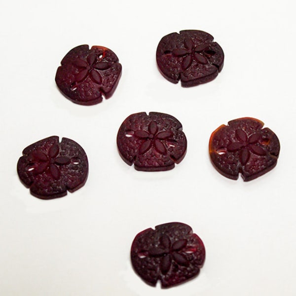Burgundy Cherry Sand Dollars- recycled sea glass beads- cultured sea glass- frosted red glass pendants- red beach glass pendants