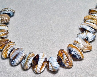 Summers on the Shore- Murano style shell beads-glass shell beads-beach style beads-designer beads-brown/white/amber beads-focal shell beads