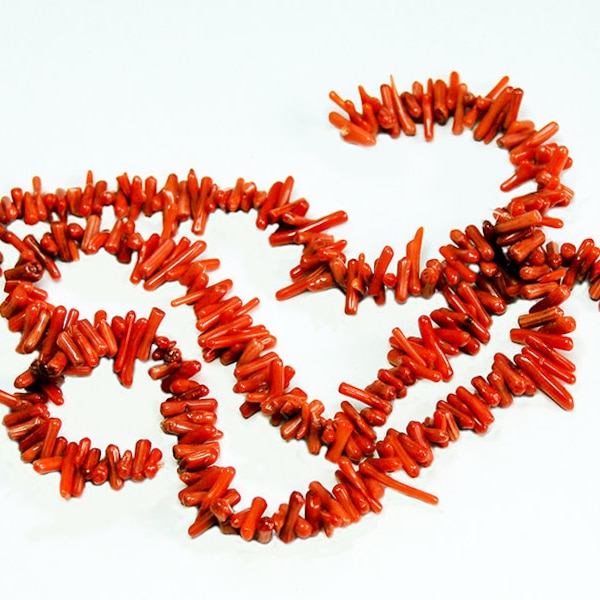 Sunset Red Coral- jewelry supplies- beading supplies- craft supplies- coral beads- designer beads- coral twig beads-dyed coral-macrame beads